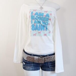 2010s i am a blogger unicorn graphic long sleeve off shoulder size m